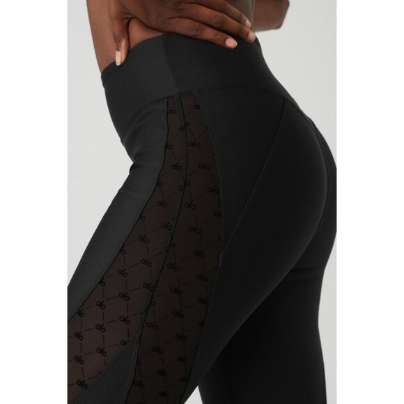 Alo Airlift Mesh High-Waist Celeste Capri Black Sheer Cut-Outs Cutouts Hi-Rise - Picture 4 of 12